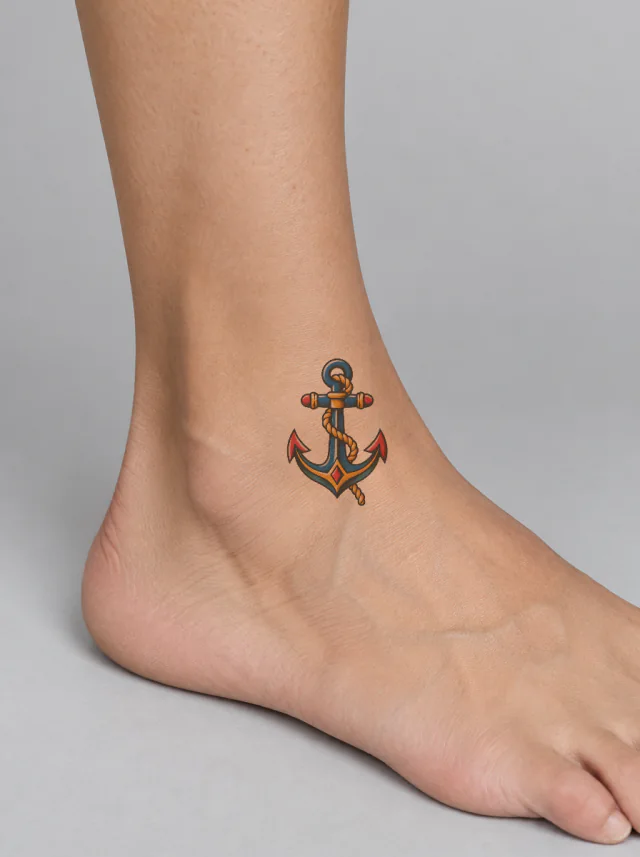 Old School Anchor Ankle Tattoo on-skin preview