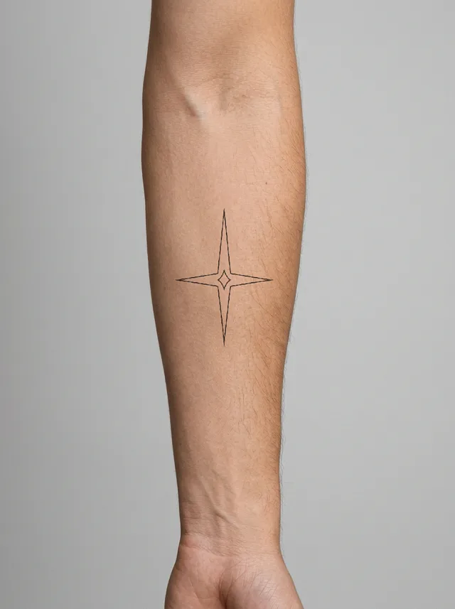 Minimalist North Star Inner Forearm Tattoo on-skin preview