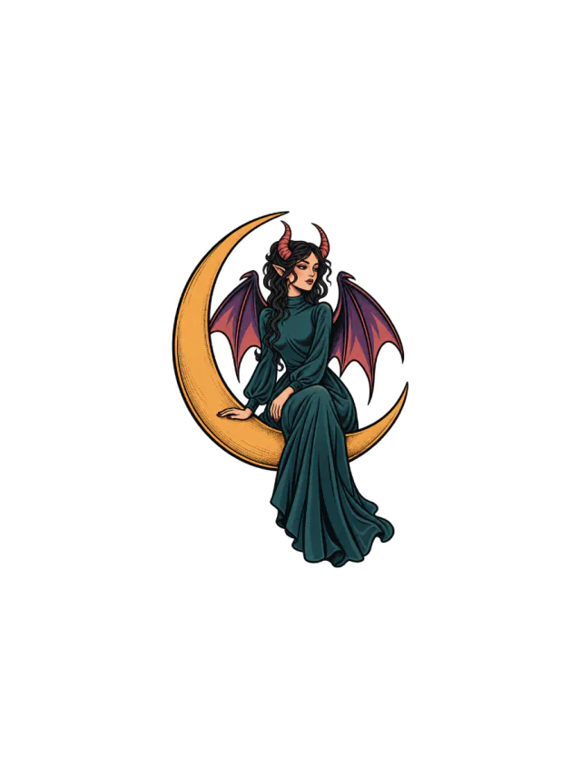 Succubus Crescent Sentinel Tattoo clean design