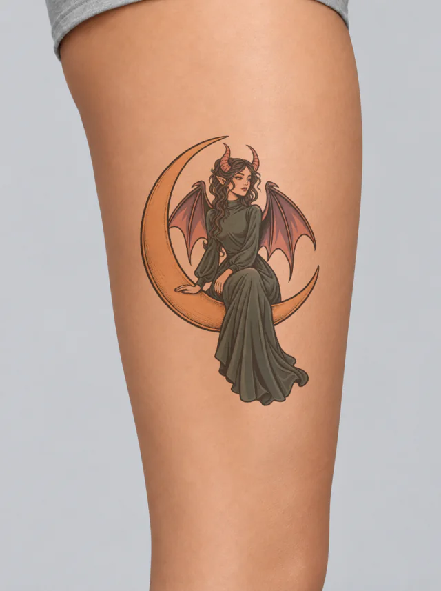 Succubus Crescent Sentinel Tattoo on-skin preview