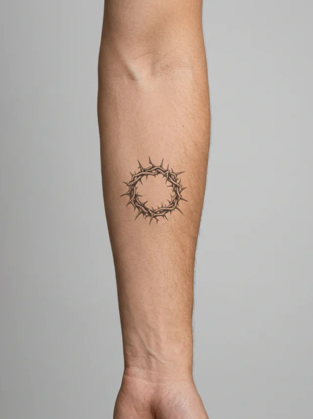 Circular Crown Woven Only from Thorn Branches Tattoo on-skin preview