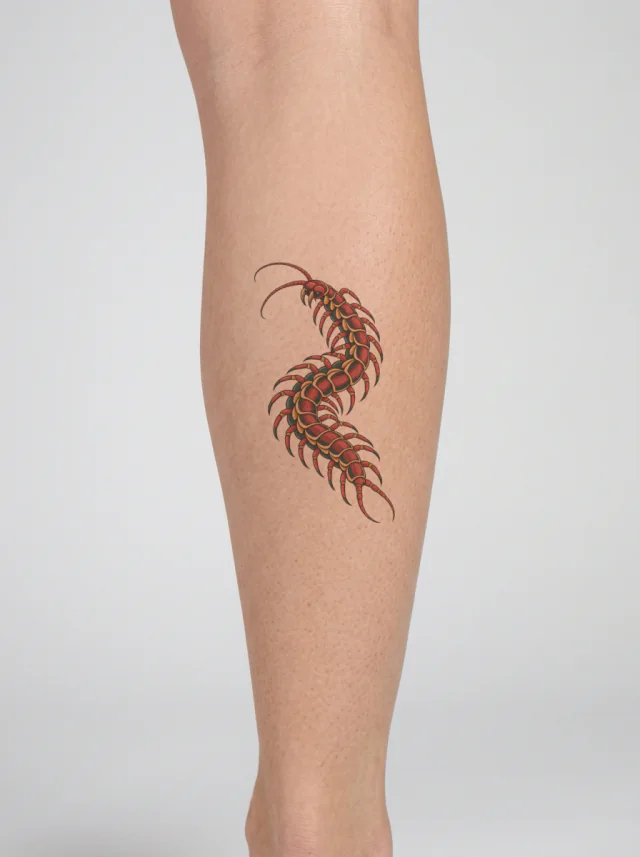 Centipede Red Black Tattoo on-skin preview