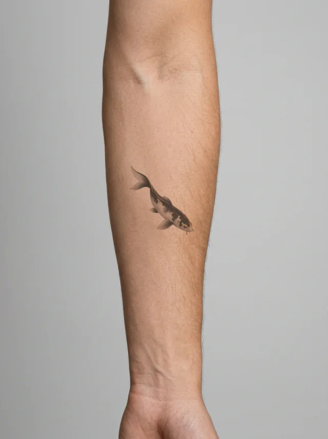 Downward Micro Realism Koi Tattoo on-skin preview