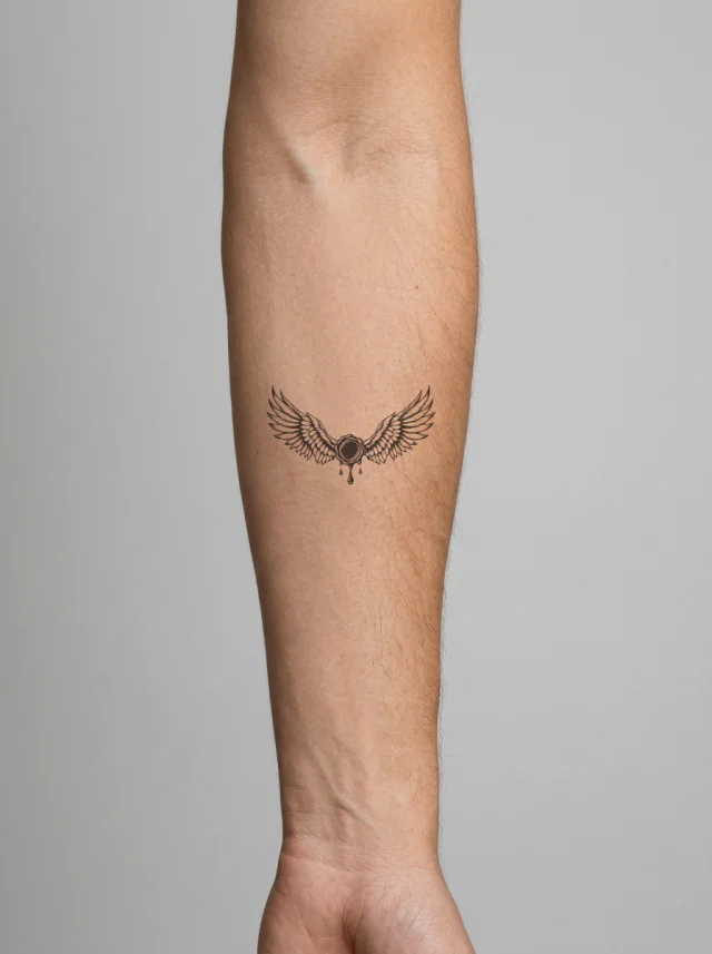 Icarus Wing and Wax Emblem Tattoo on-skin preview