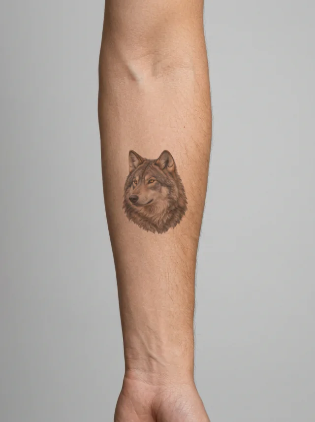 Natural Color Wolf Portrait Tattoo on-skin preview