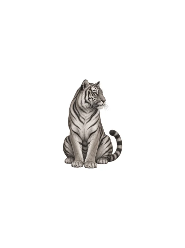 Seated Black and Grey Micro Realism Tiger Tattoo clean design