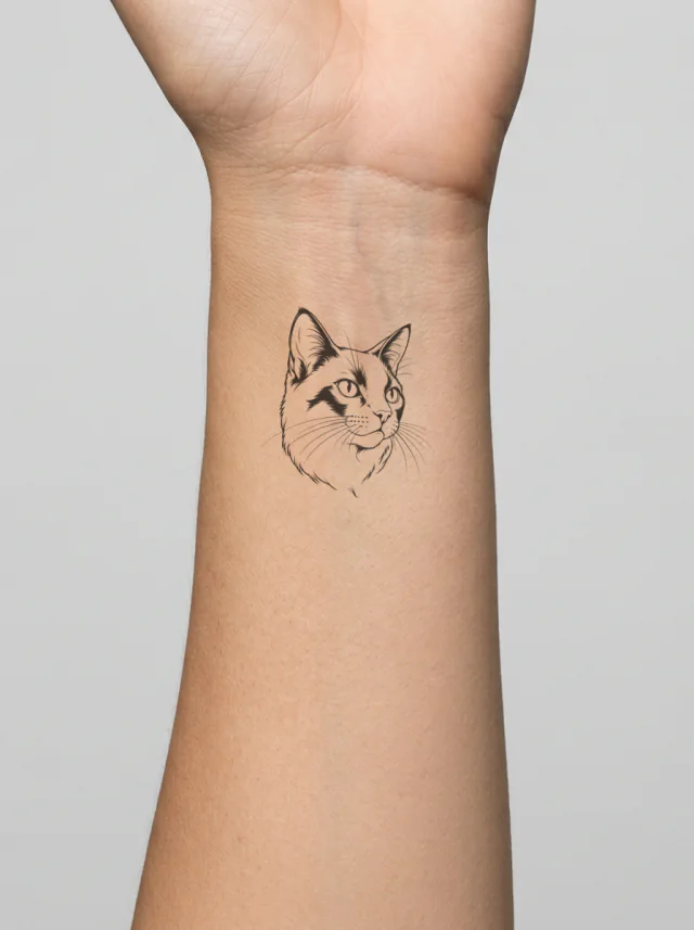 Fine Line Black Cat Tattoo on-skin preview