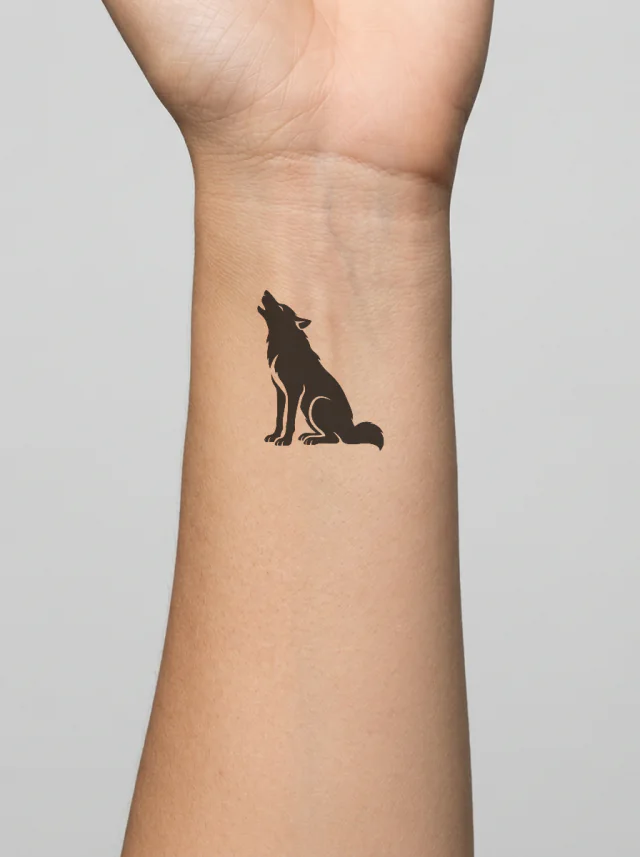 Seated Minimal Wolf Silhouette Tattoo on-skin preview