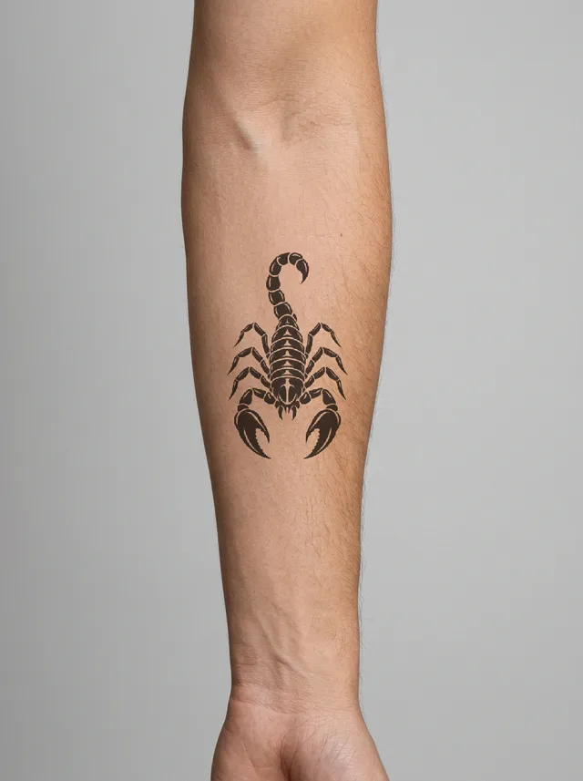 Blackwork Scorpion Inner Forearm Tattoo on-skin preview