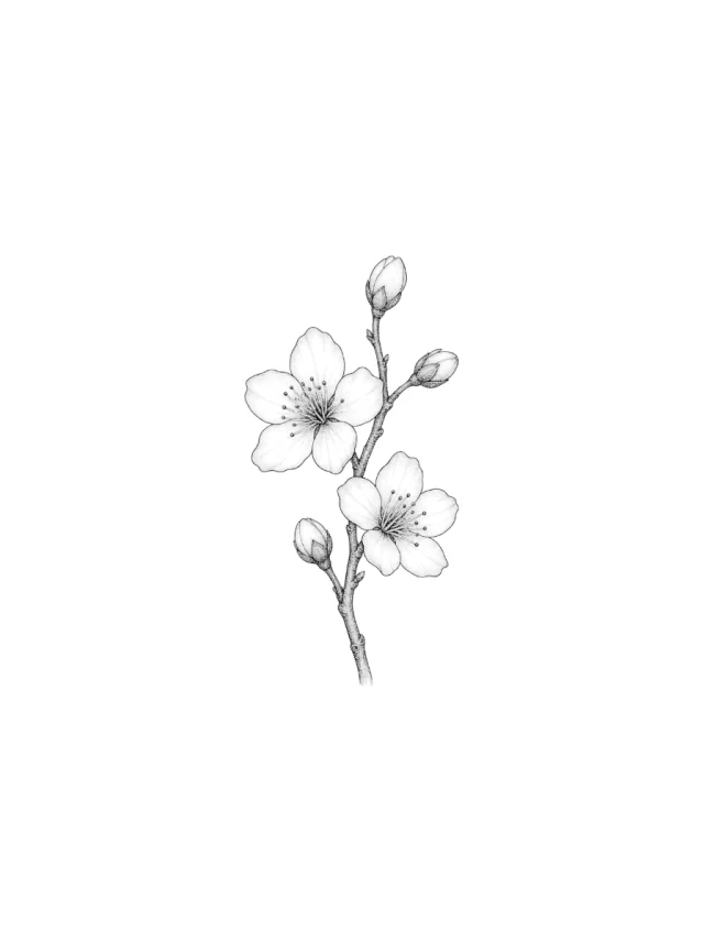 Cherry Blossom Bud Branch Tattoo clean design