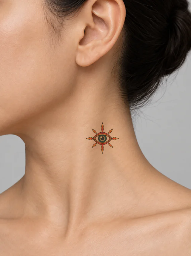 Old School Eye Neck Tattoo on-skin preview