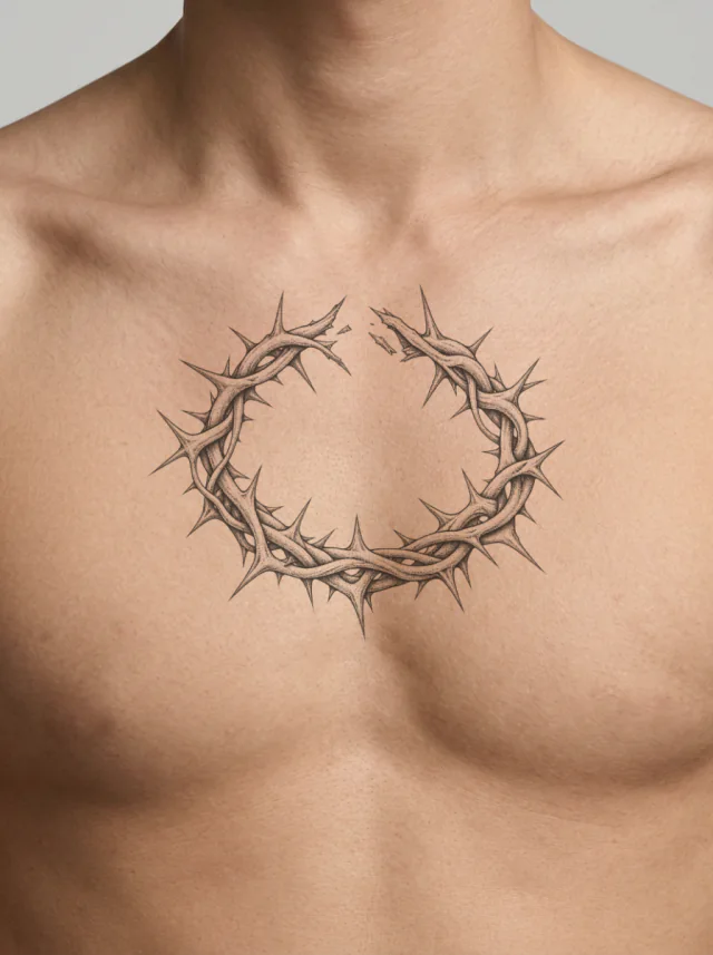 Broken Crown of Thorns with Visible Gap Tattoo on-skin preview