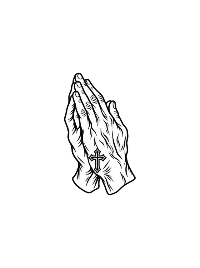 Praying Hands Cross Tattoo clean design