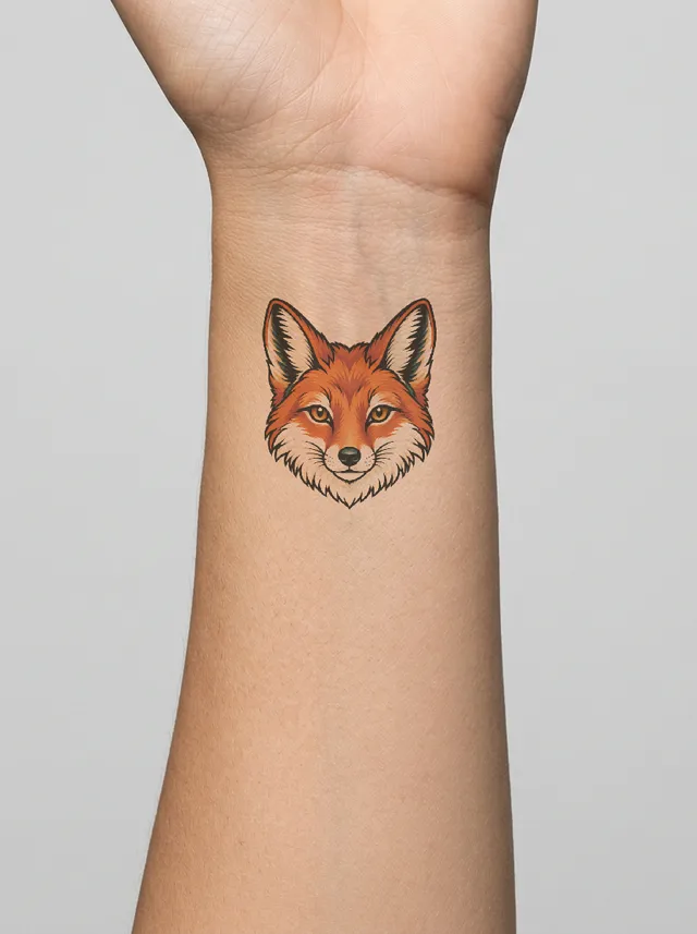 Neo-Traditional Fox Head Inner Wrist Tattoo on-skin preview
