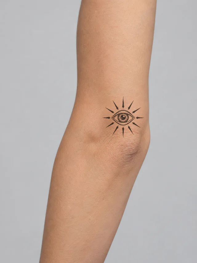 Blackwork Eye Elbow Tattoo on-skin preview