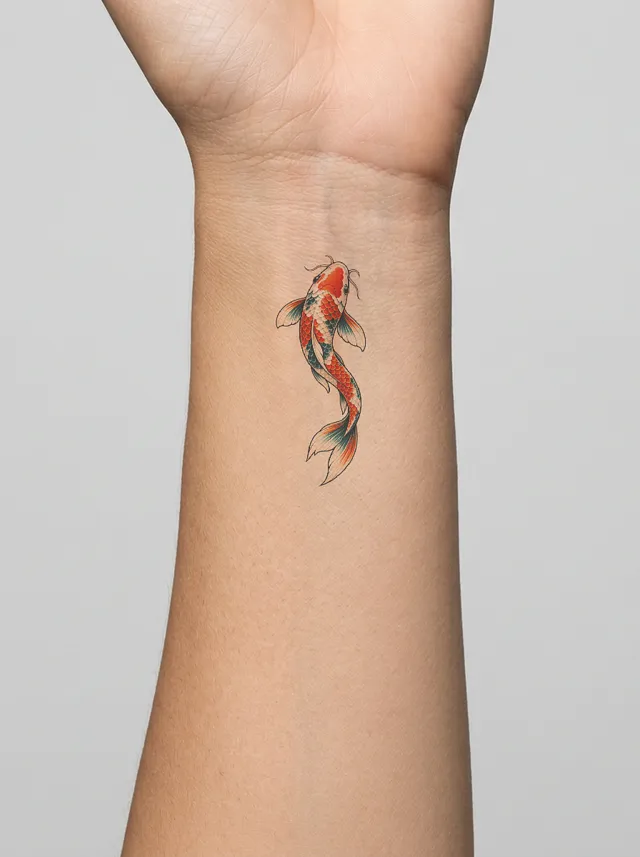 Illustrative Koi Inner Wrist Tattoo on-skin preview