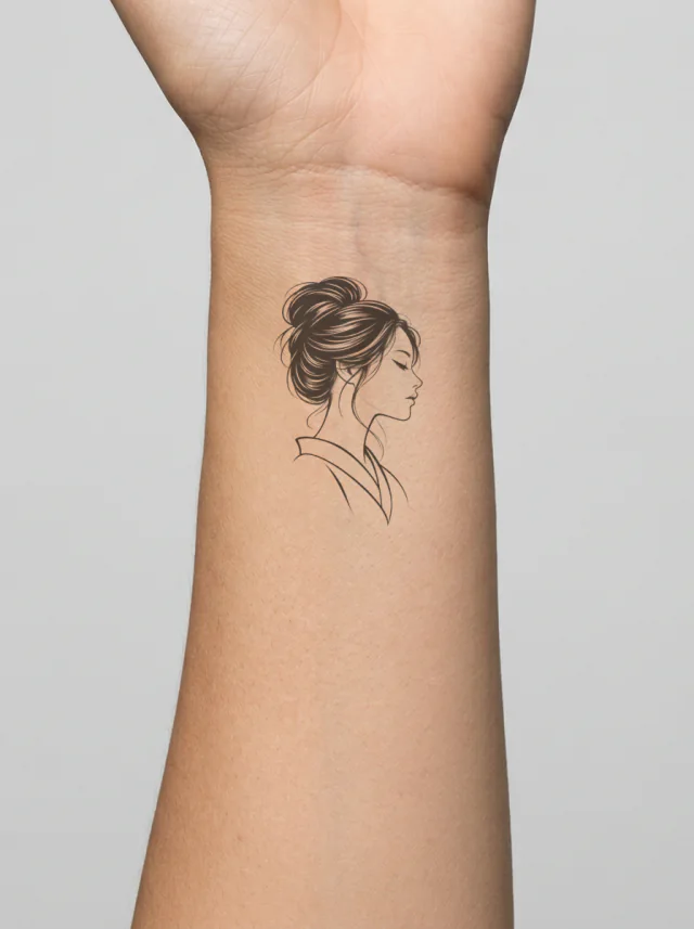 Geisha-Inspired Profile Reduced to Elegant Face Tattoo on-skin preview