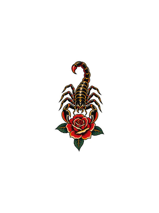 Old School Scorpion and Rose Thigh Tattoo clean design