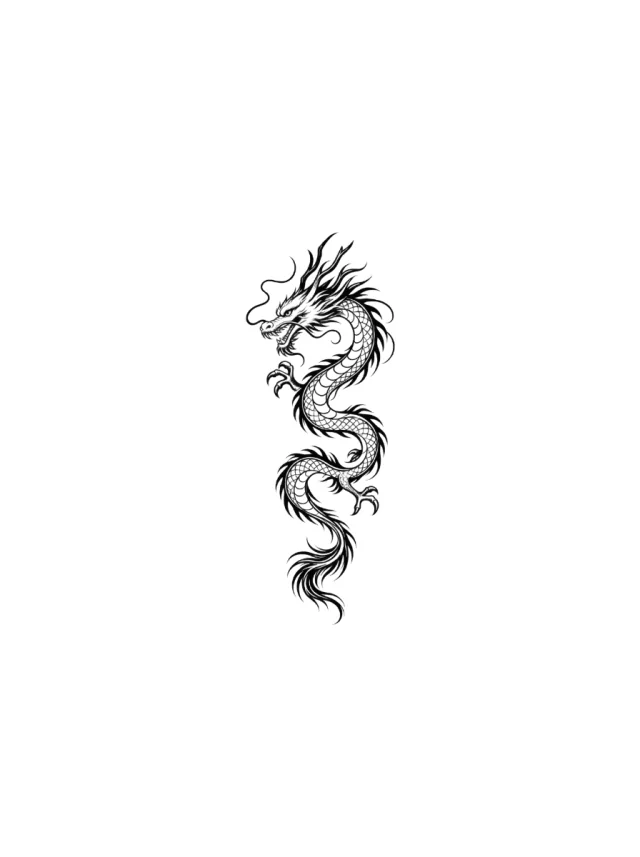 Minimal Japanese-Inspired Dragon Silhouette with Readable Head Tattoo clean design