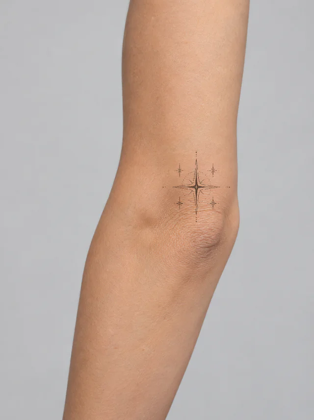 Fine Line North Star Elbow Tattoo on-skin preview