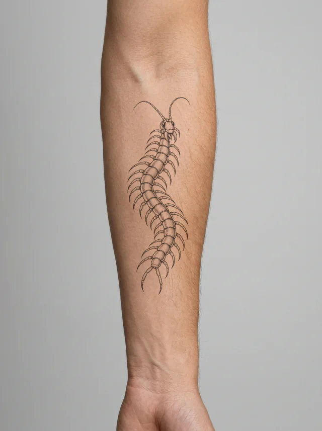 Centipede Upright Tattoo on-skin preview