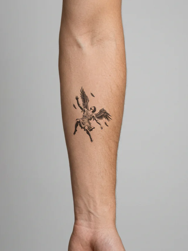 Icarus Falling Silhouette Tattoo on-skin preview