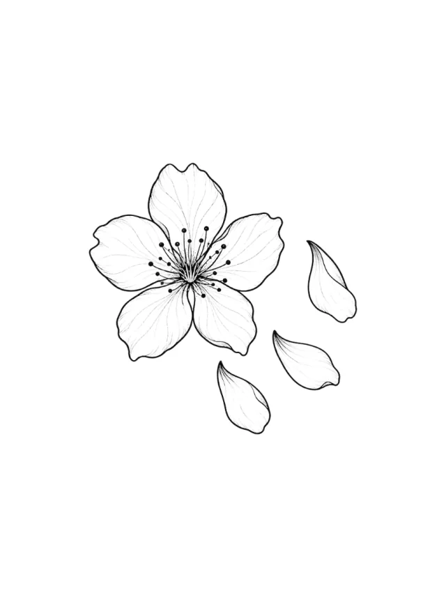 Cherry Blossom Falling Petals Tattoo clean design