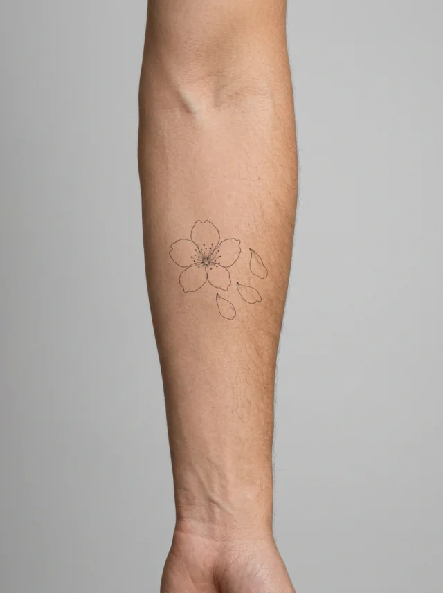 Cherry Blossom Falling Petals Tattoo on-skin preview