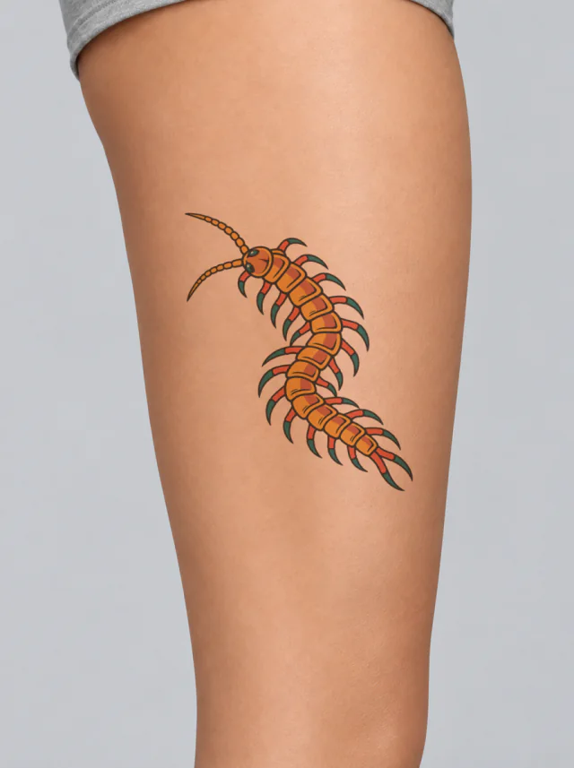Amber Centipede Tattoo on-skin preview