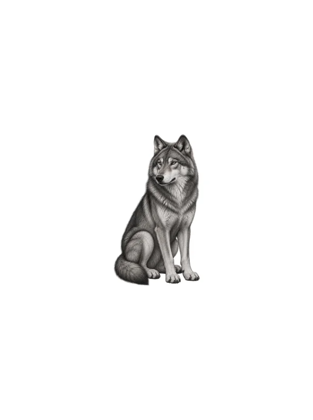 Seated Micro Realism Wolf Tattoo clean design