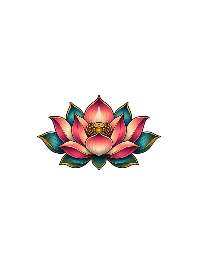 Neo-Traditional Lotus Collarbone Tattoo clean design