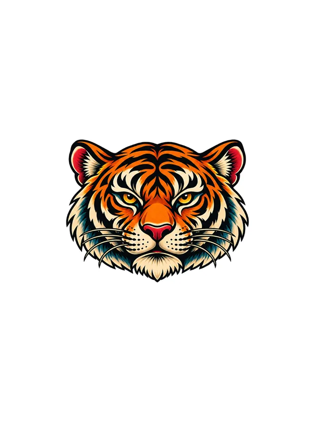 Old School Tiger Head Collarbone Tattoo clean design