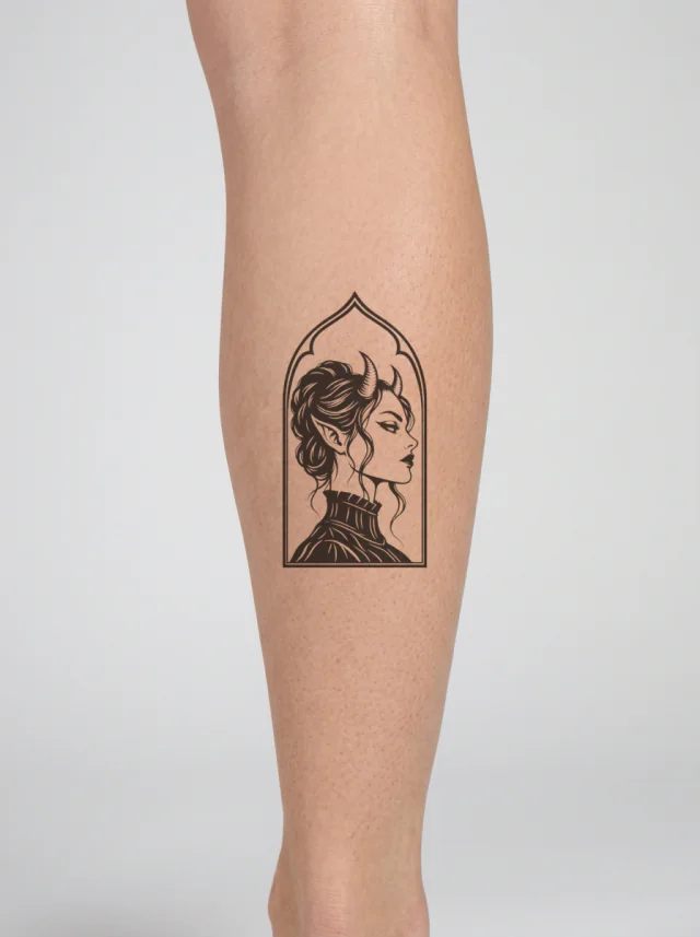 Succubus Profile Medallion Tattoo on-skin preview