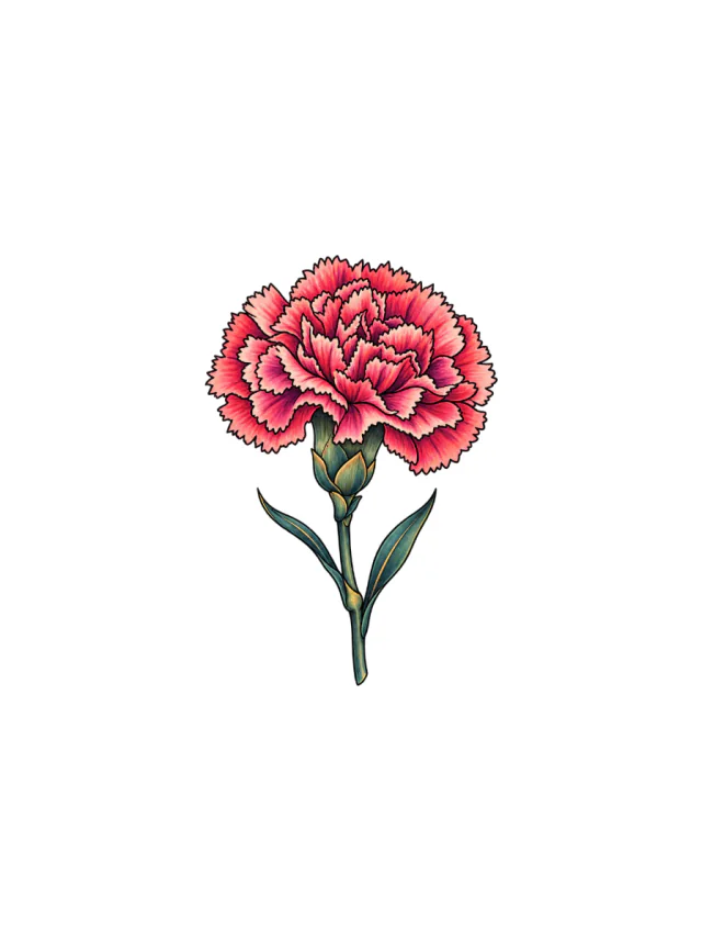 Carnation Single Ruffled Bloom Tattoo clean design