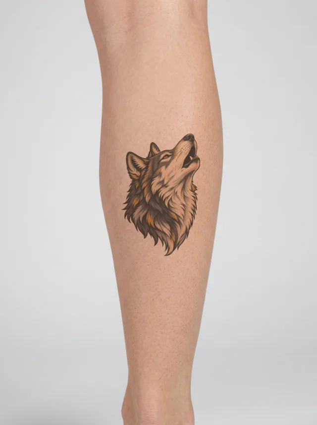 Howling Neo Traditional Wolf Tattoo on-skin preview