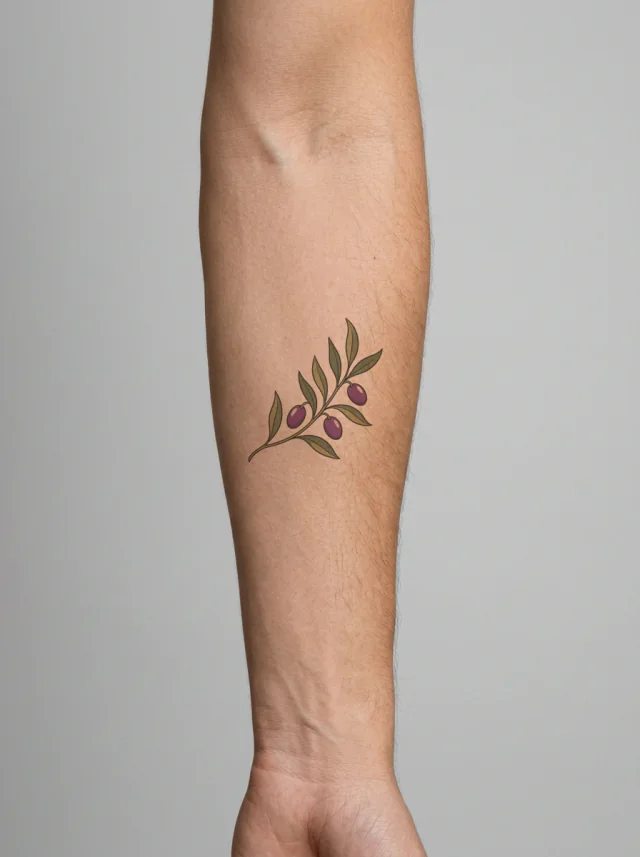 Green Olive Branch Tattoo on-skin preview