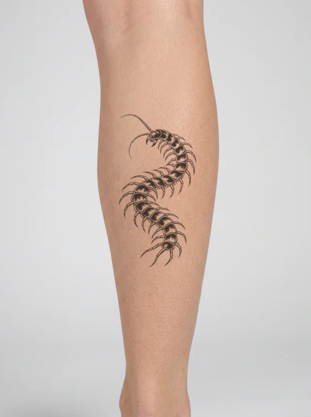 S-Curve Centipede Tattoo on-skin preview