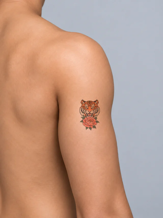 Japanese Tiger and Peony Tattoo on-skin preview