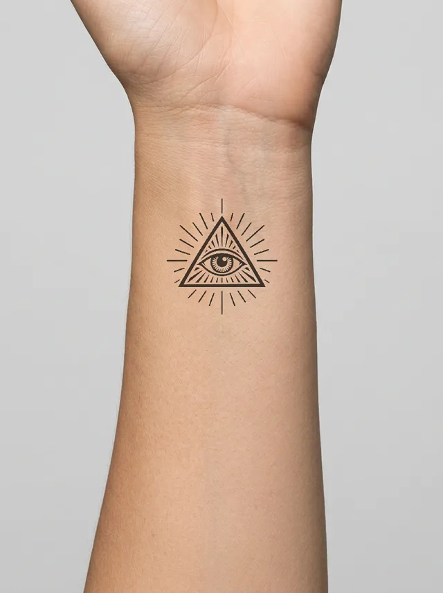 Blackwork All-Seeing Eye Wrist Tattoo on-skin preview