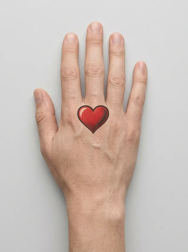 Old School Red Heart Finger Tattoo on-skin preview