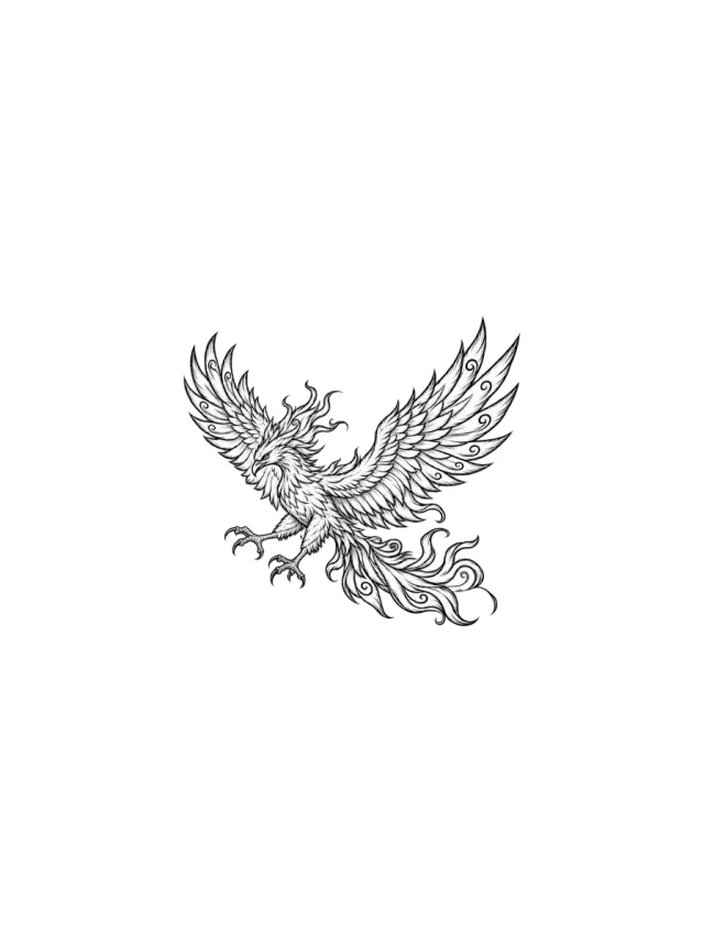 Ornamental Landing Phoenix Tattoo clean design
