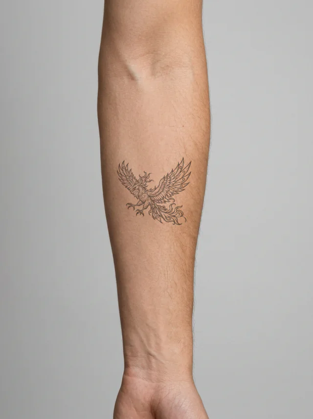 Ornamental Landing Phoenix Tattoo on-skin preview