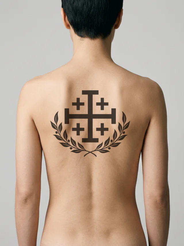 Jerusalem Cross with Laurel Tattoo on-skin preview
