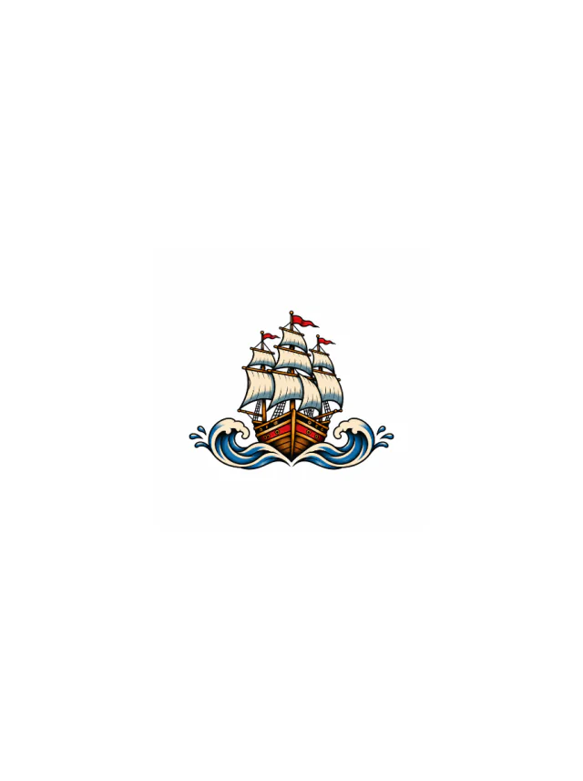 Old School Ship Lower Back Tattoo clean design