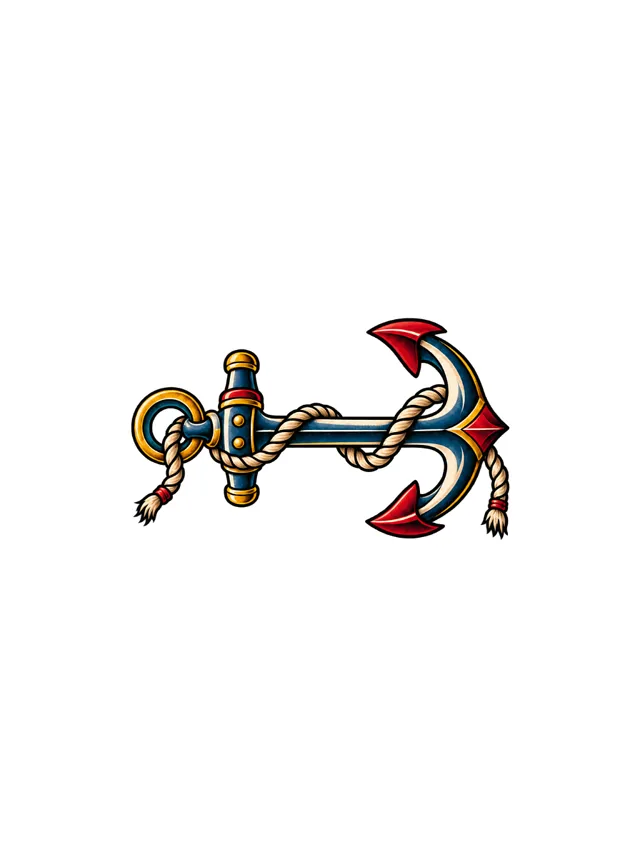 Old School Anchor and Rope Collarbone Tattoo clean design
