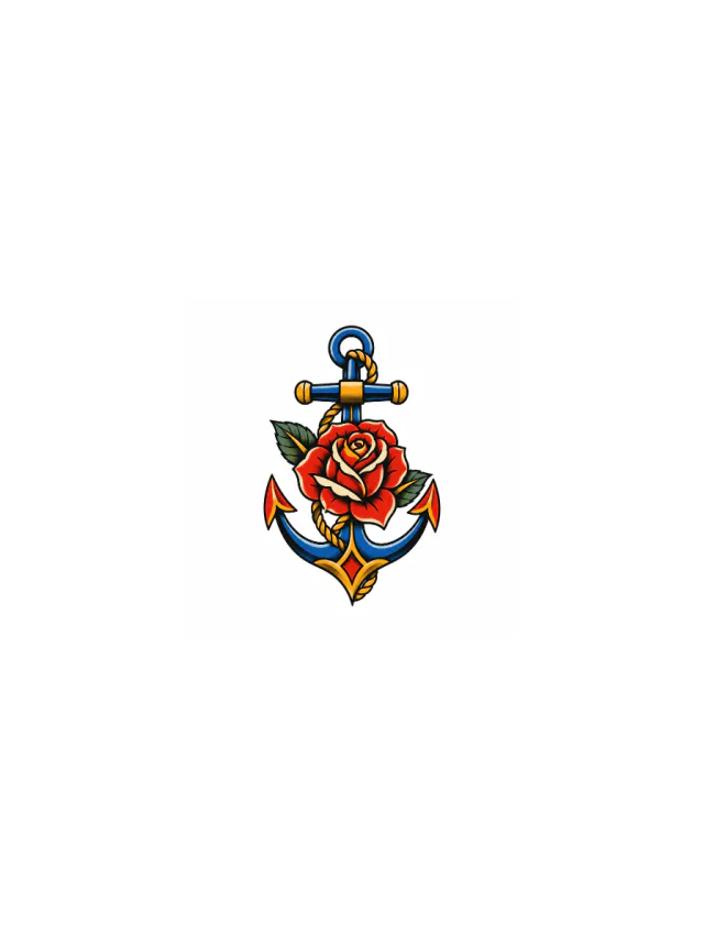 Old School Anchor and Rose Hip Tattoo clean design