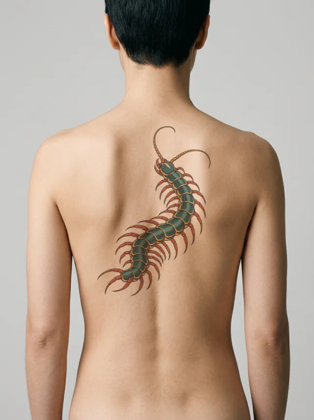 Centipede Teal Tattoo on-skin preview