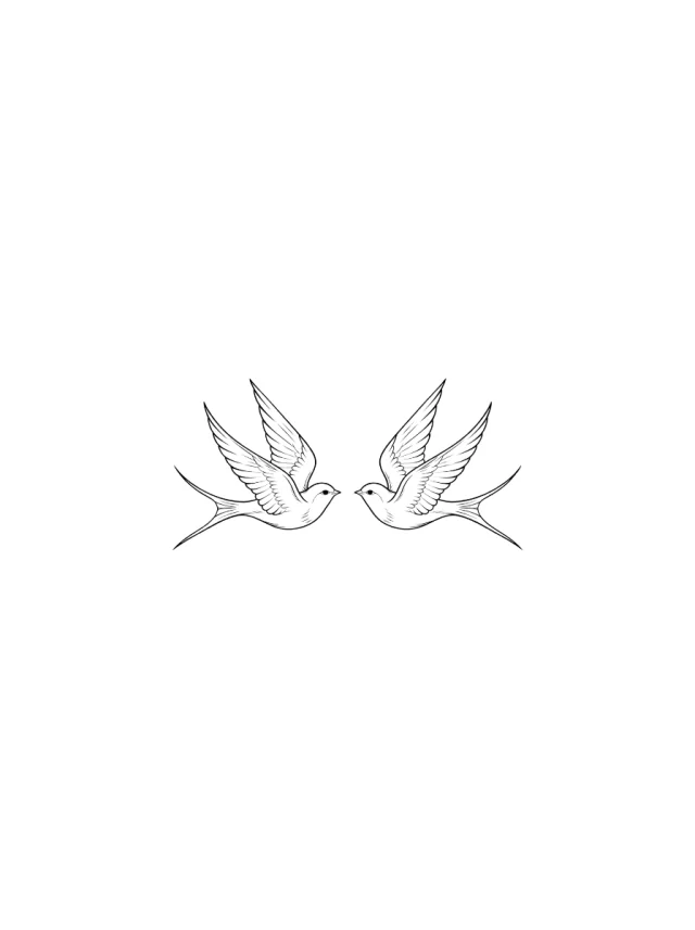 Fine Line Pair of Swallows Shoulder Tattoo clean design