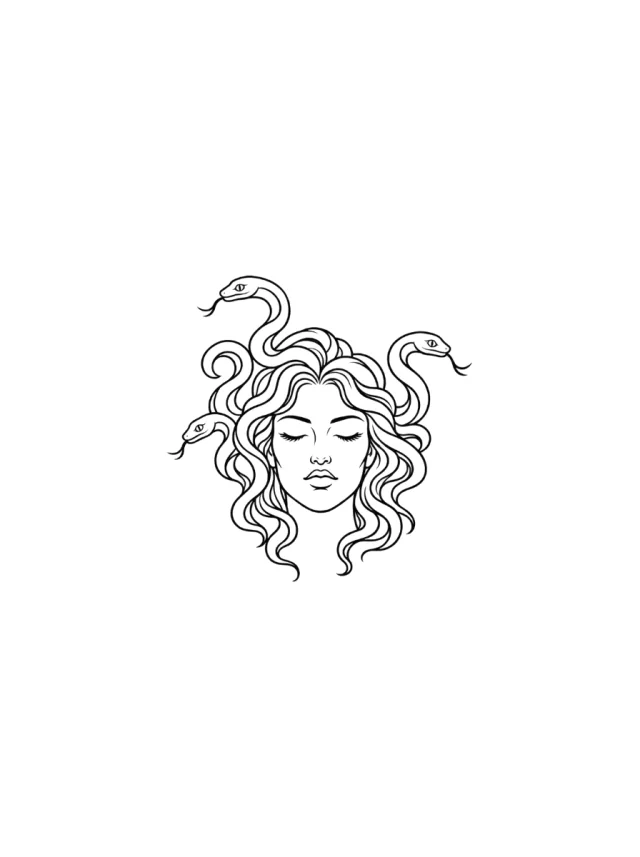 Fine Line Medusa with Three Snakes Tattoo clean design