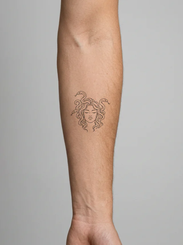 Fine Line Medusa with Three Snakes Tattoo on-skin preview